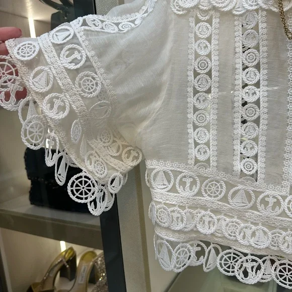 Zimmermann Ivory Lace Cropped Blouse Size 3 - Picture 8 of 8
